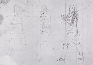 Naar links lopende krijger door Ferdinand Hodler